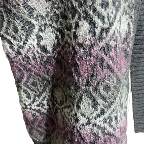 Cotton Blend Fair Isle Cardigan L Vintage VTG Ombre Collared Sweater Purple Gray - Picture 9 of 13